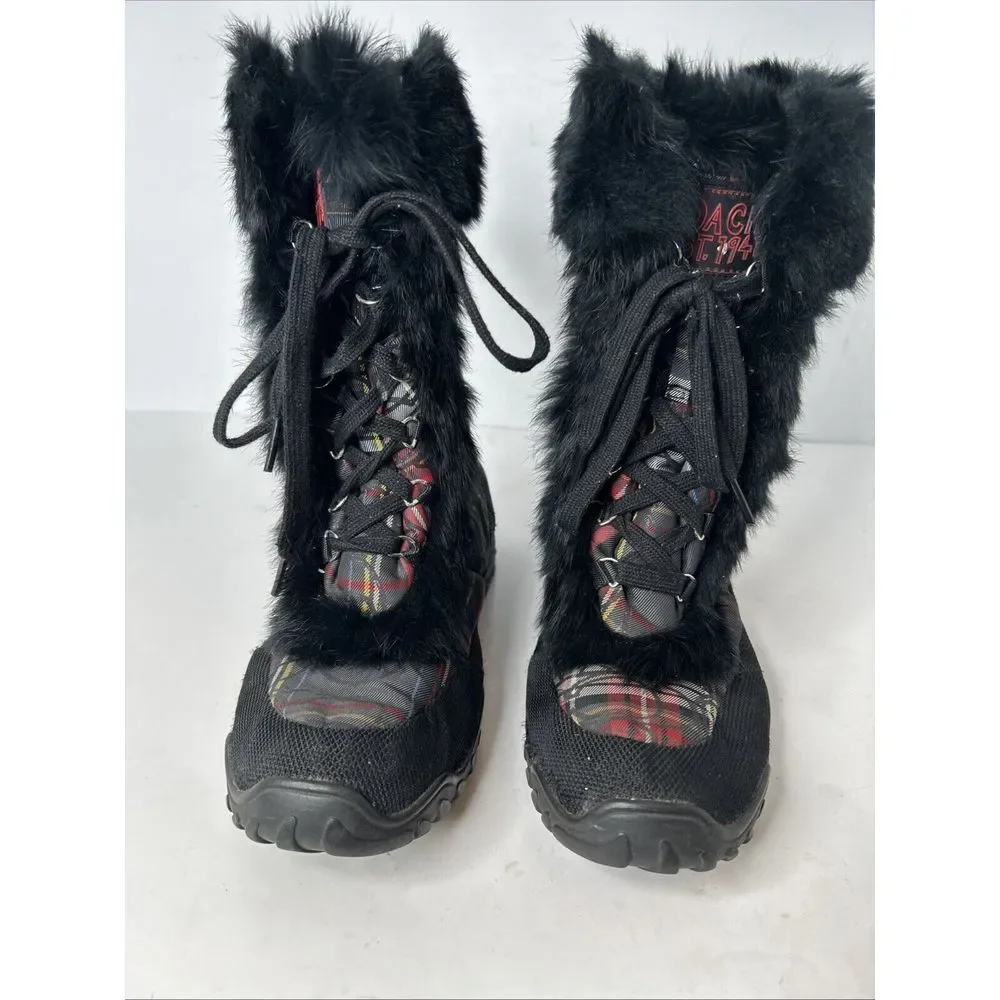Coach Jennie Signature Rabbit Fur Black & Red Plaid Boots RARE‎ Size 9.5 EUC